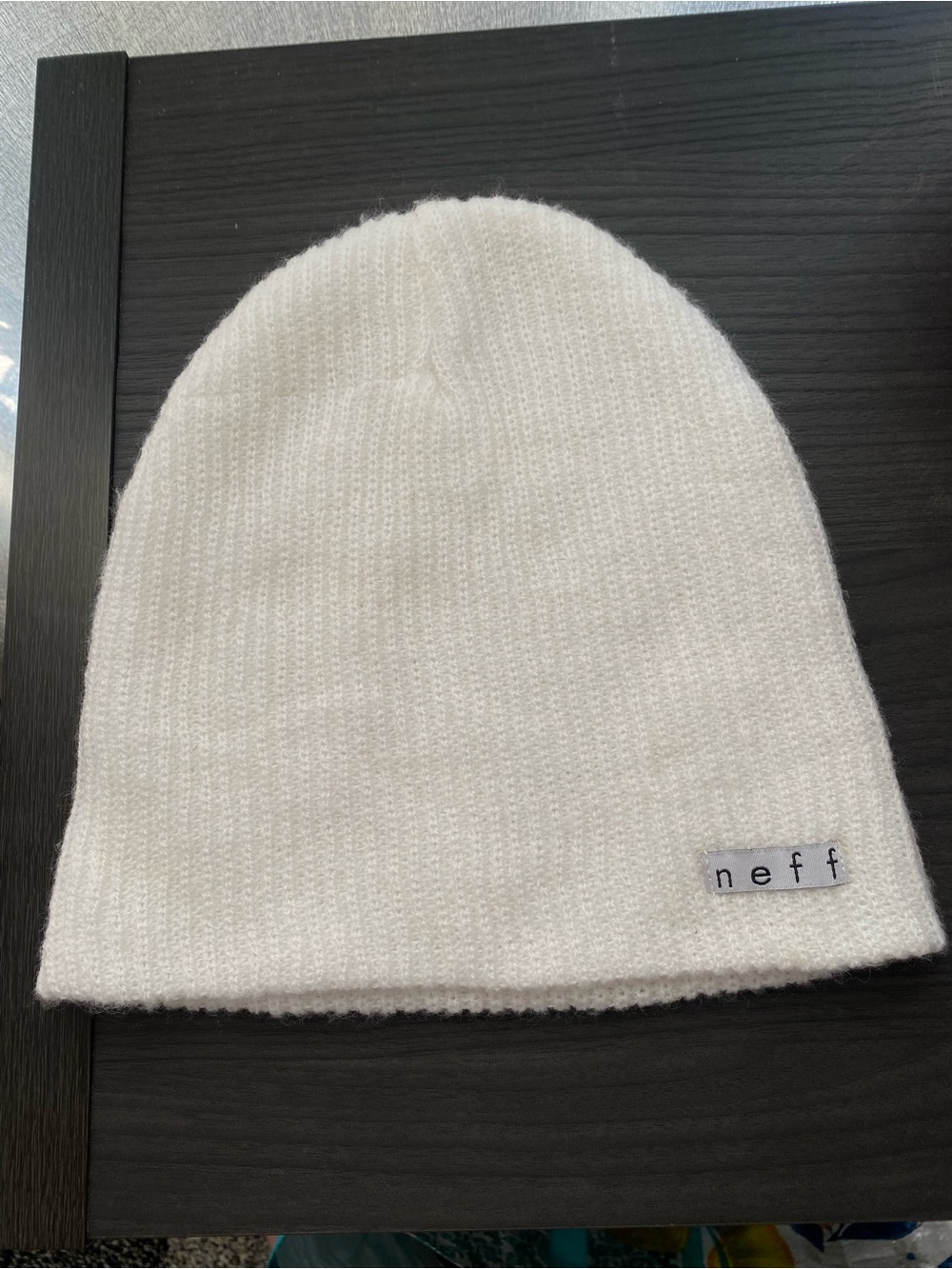 Neff White Slouchy Rib Knit Beanie Unisex